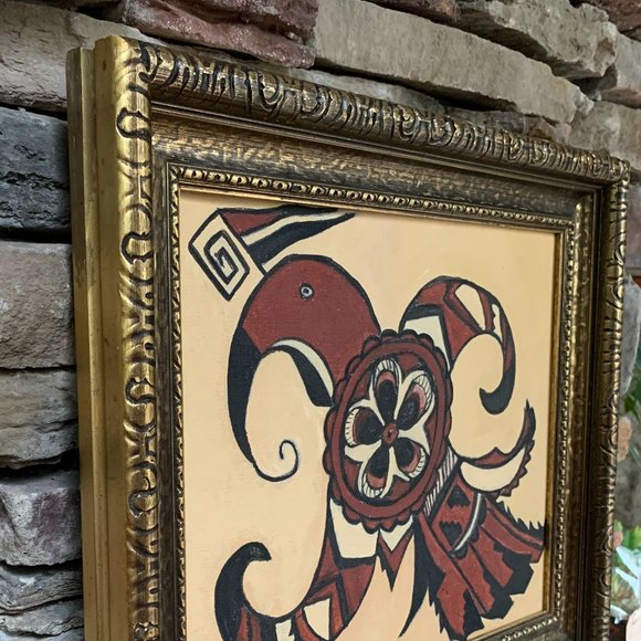 VTG Original Oil Painting Bird Native American Tribal 70s Bohemian Art Signed - Picture 4 of 11